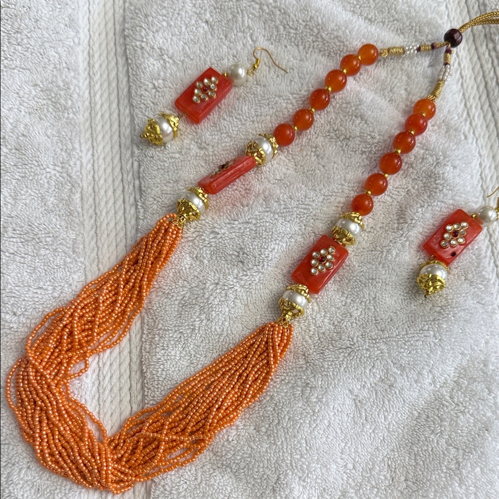 Elegant Orange Beaded Necklace Set